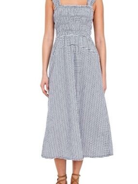 Old Navy Gingham Plaid  Smocked Midi Dress Size Medium Sundress Cottage